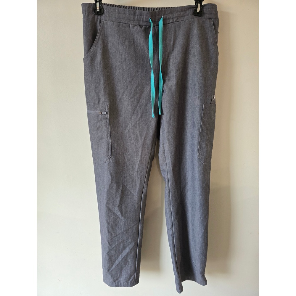 FIGS‎ Technical Collection Graphite Grey Scrub Pants Women Small Teal Tie